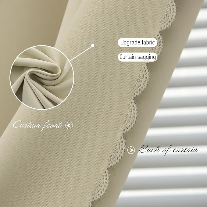 Blackout Curtains with Self Adhesive Tape No Rod No Drill Easy Install Window Cover for Bedroom Kitchen Dorm 34" W X 59" L Beige 1 Panel