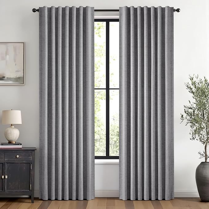 MIULEE 100% Blackout Linen Curtains 42 x 84 Inch Glacier Gray 2 Panels | Thermal Insulated, Room Darkening Drapes for Bedroom Living Room, Back Tab Rod Pocket Pinch Pleated, Solid Luxury Decor