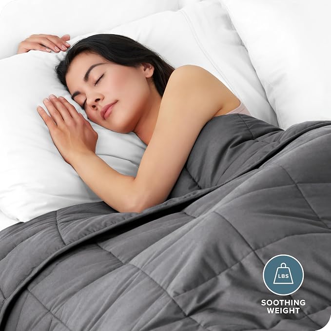 Bare Home Cotton Weighted Blanket (Grey, 60"x80" 20lbs) | Queen Size for Adults, All-Natural 100% Cotton, Premium Heavy Blanket Nontoxic Glass Beads