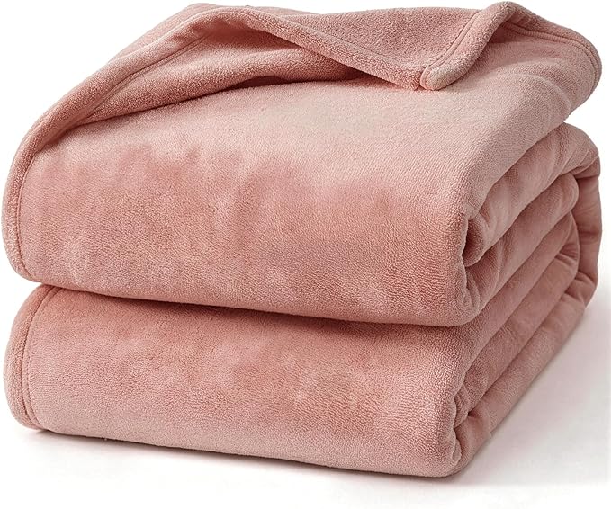 Hansleep Queen Dusty Pink Fleece Blanket, Soft Flannel Bed Blanket | Fuzzy Cozy Blanket 90x90 Inches, Multi-use for Bed, Sofa, Couch, Travel, Camping, All Season Warm Lightweight Cover