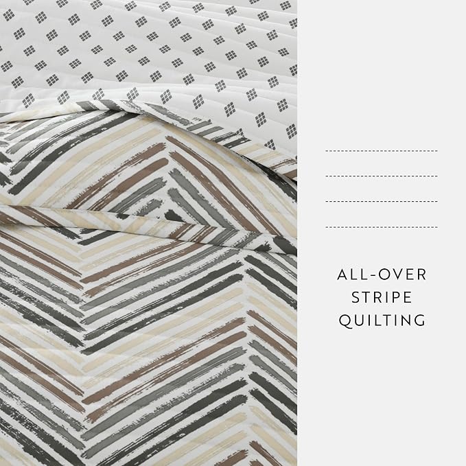 Merit Linens Soft Quilt Coverlet Bedding Set - Reversible Patterns - King/Cal-King Light Gray