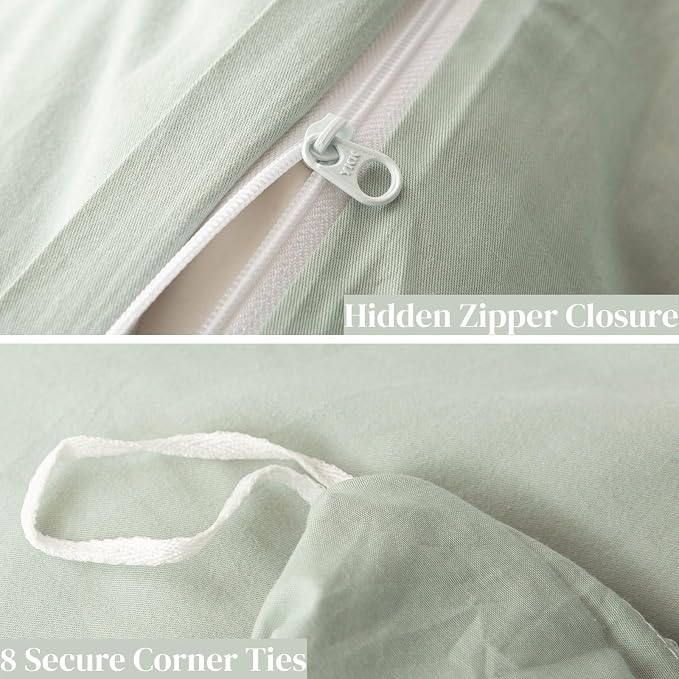 OAITE Duvet Cover Set 100% Washed Cotton Solid 3pcs | Soft,Durable,Long-staple Cotton,Hidden Zipper with 8 Interior Corner Ties,2 Pillowcases