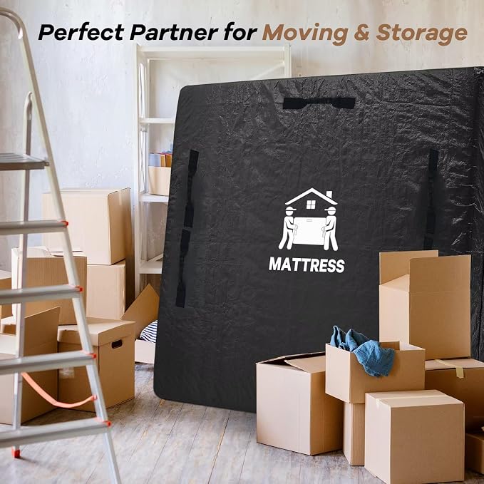 Mattress Bags for Moving, BETU Mattress Protector Waterproof Mattress Cover Queen Size Storage Bags with 8 Heavy-Duty Handles and Zipper for Bed Extra Thick Large Reusable(2 Pack, 82"x62"x15" Black)