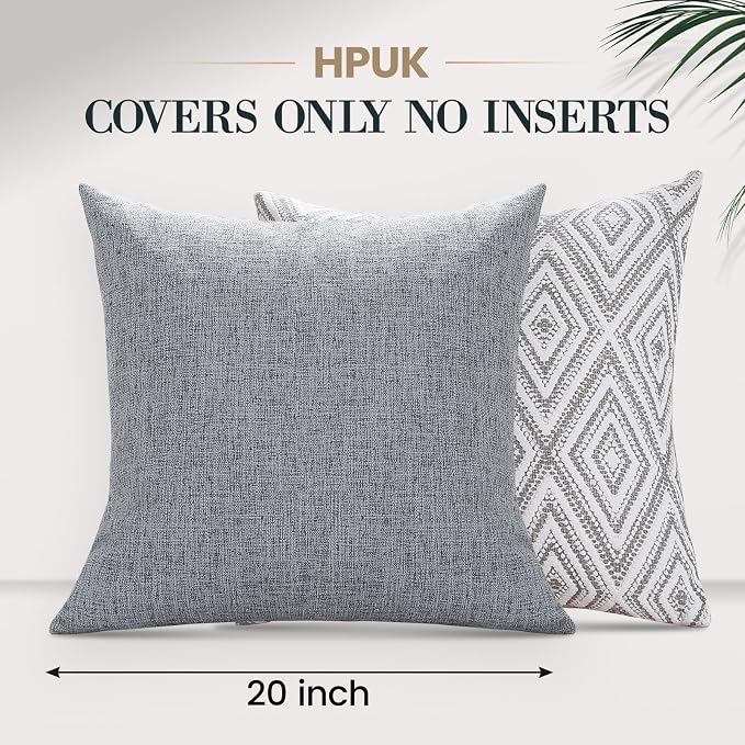 HPUK Throw Pillow Covers 20x20, Set of 4, Grey Textured Couch Pillow Covers | Polyester fabric, patterned and solid designs, hidden zippers, machine washable, for sofas and beds, inserts not included