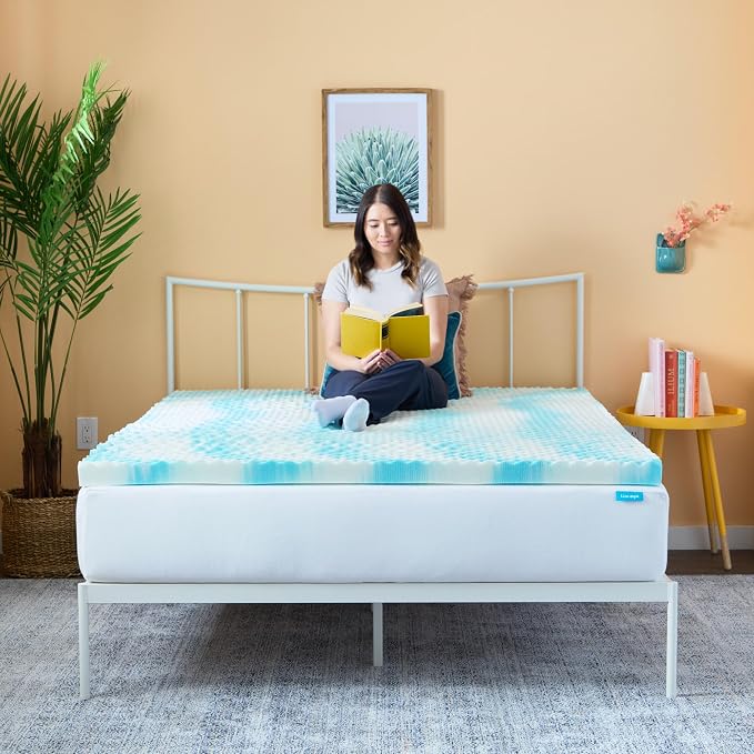 Linenspa 3 Inch Gel Memory Foam Mattress Topper – Egg Crate Style, Reversible for two feels – Promotes Airflow & Relieves Pressure Points – Twin XL