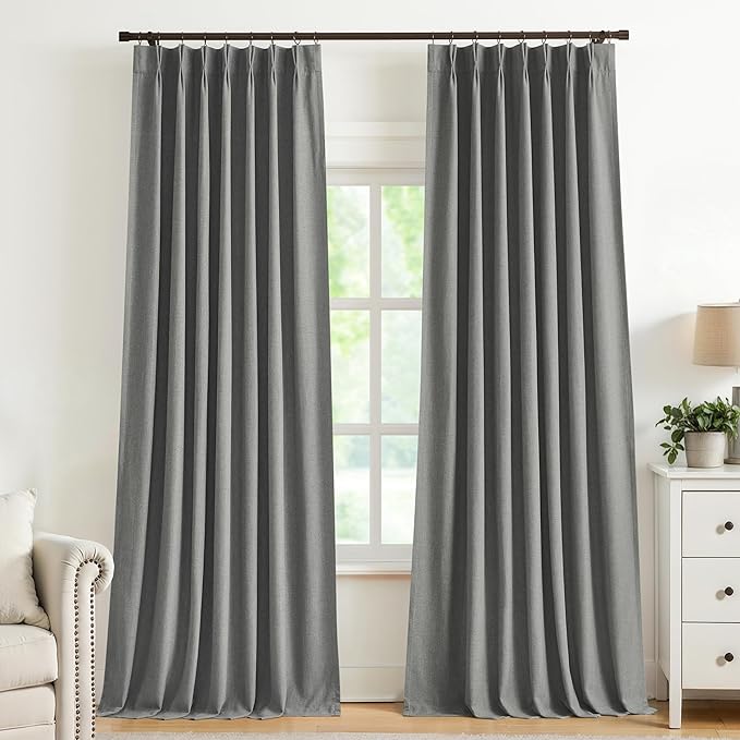 Vision Home Pinch Pleated Dark Grey Blackout Curtains 84 inch Linen Blended Room Darkening Drapes with Thermal Insulation & Back Tab Hooks for Bedroom Living Room, 40" Wx84 L 2 Panels