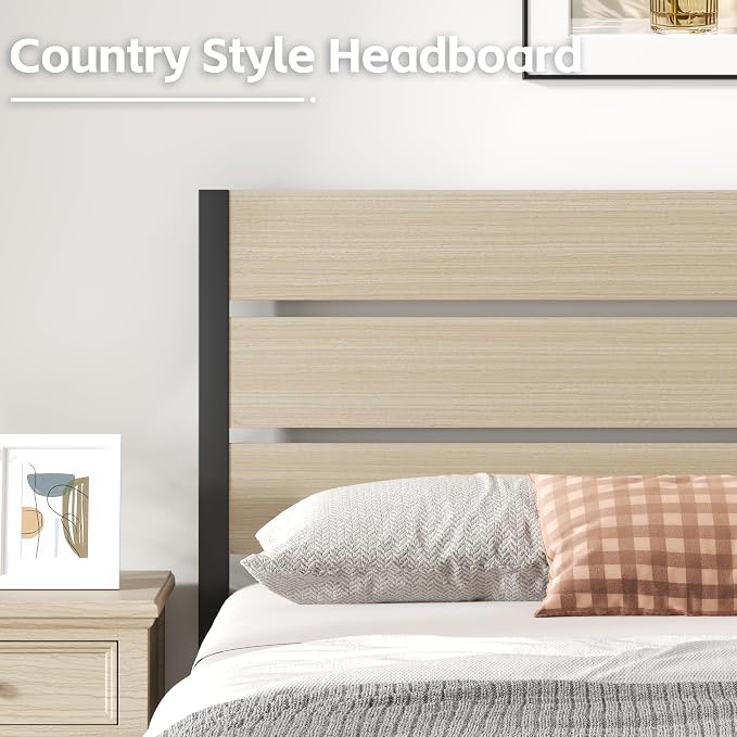Fluest Full Bed Frame with Headboard and Footboard, with Under Bed Storage, All-Metal Support System, No Box Spring Needed, Easy Assembly, Beige