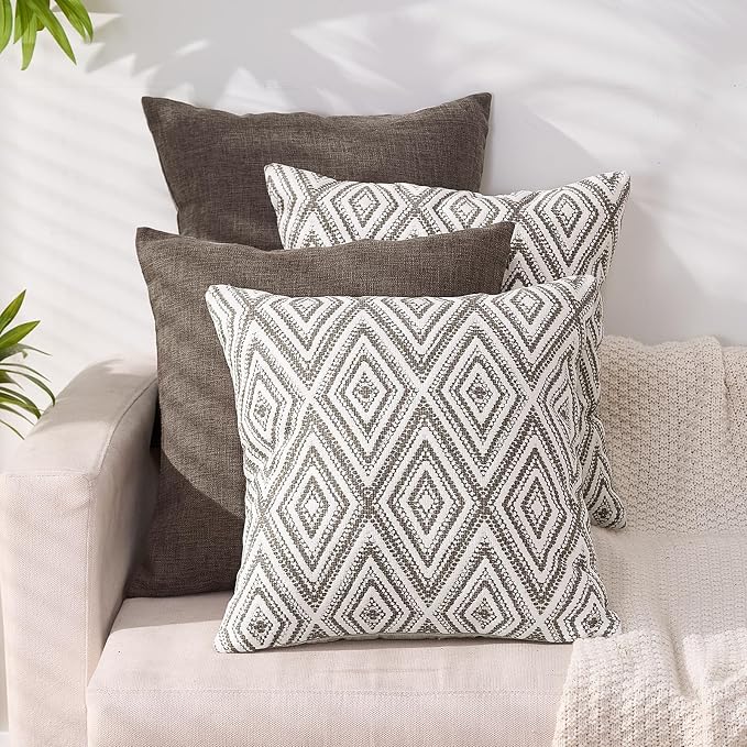HPUK Throw Pillow Covers 20x20, Set of 4, Natural Couch Pillow Covers | Polyester fabric, patterned and solid designs, hidden zippers, machine washable, for sofas and beds, inserts not included