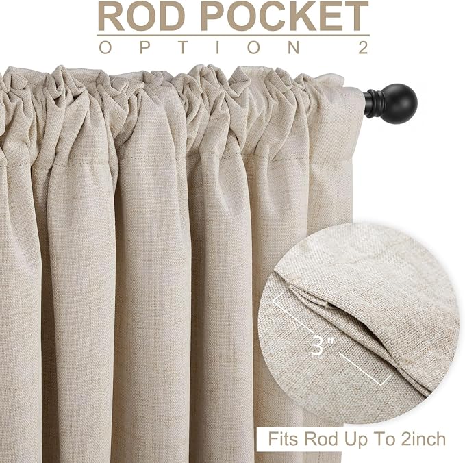Linen Textured Total Blackout Sliding Door Curtains 96 Inches Long, Cream | 100% Blackout Shield Back Tab/Rod Pocket Sliding Door Curtains, Thermal Insulated Curtains 1 Panel Set, 100"W x 96"L