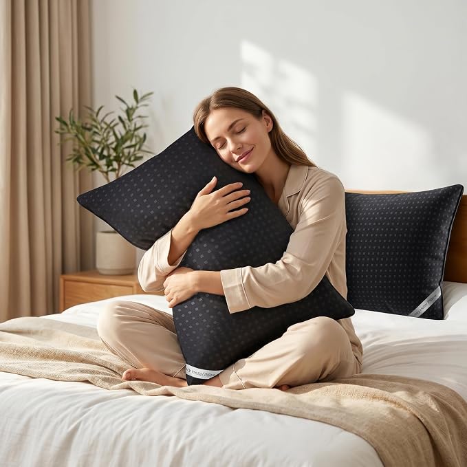 Bed Pillows for Sleeping Standard Size Set of 4, Luxury Hotel Quality Cooling Pillows, Soft Down Alternative Fill for Side Back and Stomach Sleepers（Black）