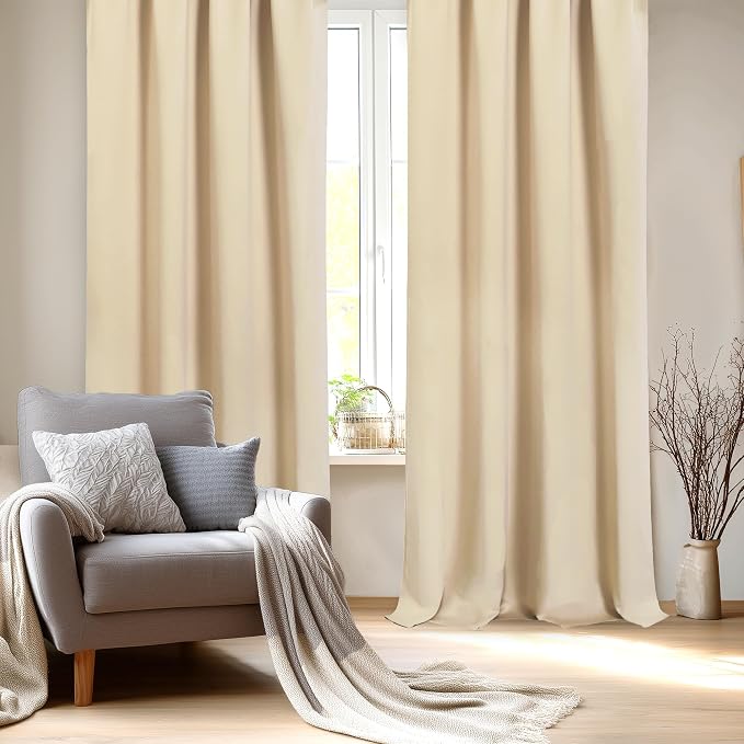 DWCN Blackout Curtains for Bedroom Living Room 52 x 95 Inch Long Beige | 2 Panels Set, Room Darkening, Thermal Insulated, Light Blocking, Rod Pocket Drapes, Noise Reducing Window Treatments