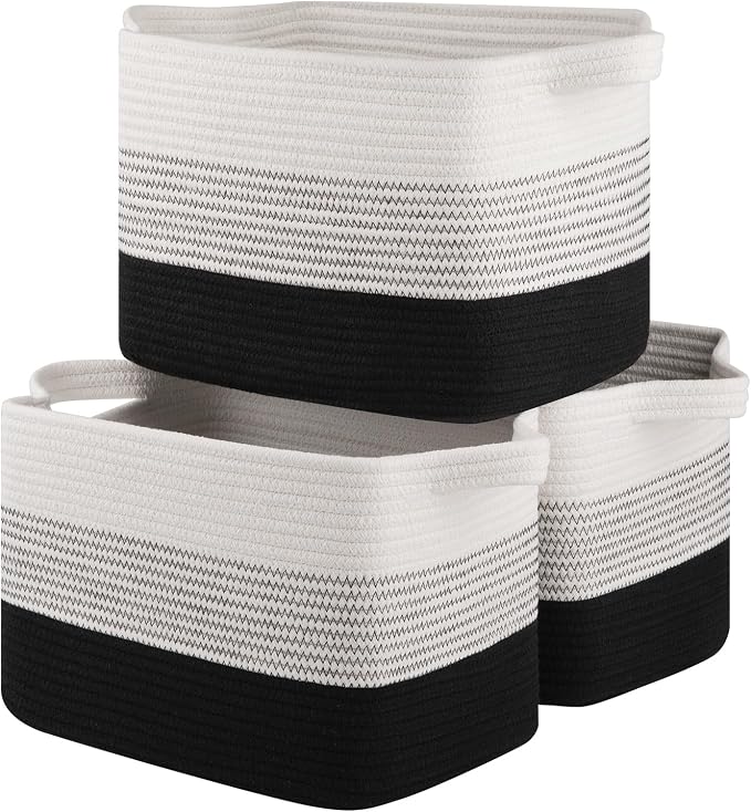 OIASKET Storage Basket for Organizing, Woven Baskets for Storage, Rectangle Decorative Baskets for Shleves, Closet, Toys, Books, Nursery Organizer Bins - Pack of 3 (Gradient Black, 13"x9.85"x8.7")