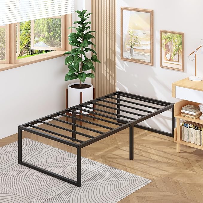 Lutown-Teen 18 Inch Twin XL Bed Frames with Heavy Duty Steel Slat Support | XL Twin Platform Bed Frame No Box Spring Needed, Noise Free, Easy Assembly, Black