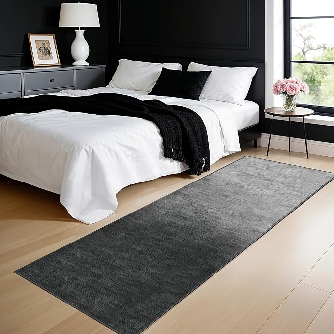 2.7x8 Washable Area Rug, Gray Solid Area Rugs for Living Room & Bedroom | Stain-resistant & Non-slip backing,Low Pile Washable Large Carpet, Solid Vintage Style For High Traffic Areas(2.7x8,Gray)