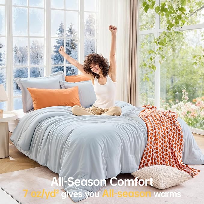 Queen Comforter Set, All Season Ultra Soft Down Alternative Bedding - 3 Piece Lightweight Bed Set Includes 1 Comforter (90"x90") and 2 Pillow Shams (20"x26"), Lake Blue
