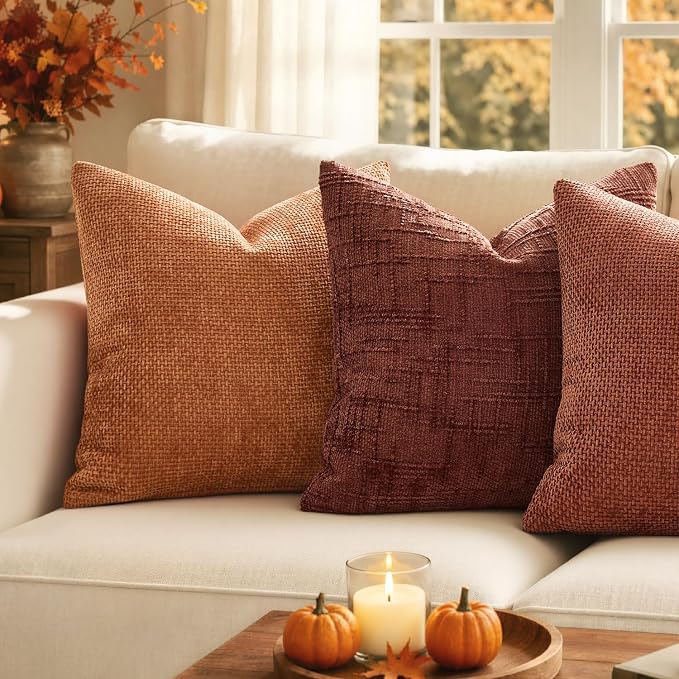 MIULEE Fall Decorative Orange Couch Throw Pillow Covers 18x18 Inch 2 Pack | Modern Boho Accent, Soft Chenille Pillow Covers, Farmhouse Cushion Cases for Home Decor Bed Sofa Living Room