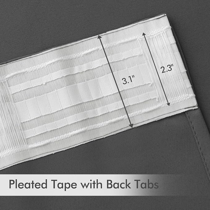 MIULEE Grey Back Tab Blackout Curtains 52x90 Inch Long 2 Panels Set | Rod Pocket Pinch Pleated, Thermal Insulated, Room Darkening, Light Blocking, Privacy Curtains for Living Room Bedroom