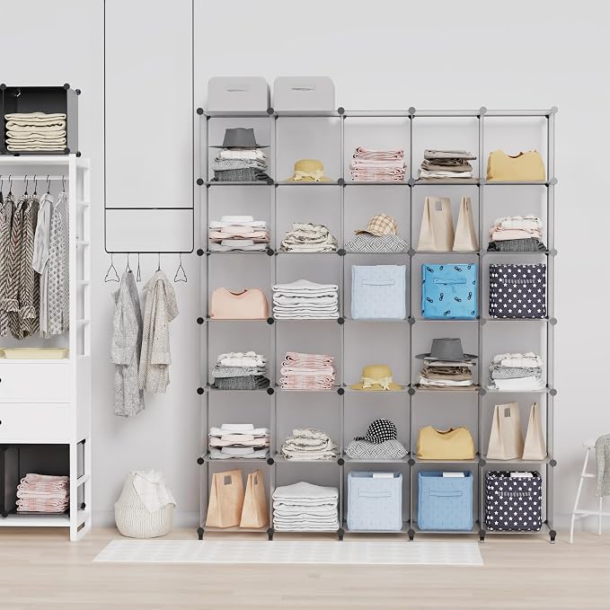 HOMIDEC Closet Organizers and Storage, 16 Cube Storage Organizer | Closet Organizer Bookshelf Cubes Shelves for Clothes, Bedroom, Kids Room, Bathroom, Wardrobe, Garment Racks, Transparent