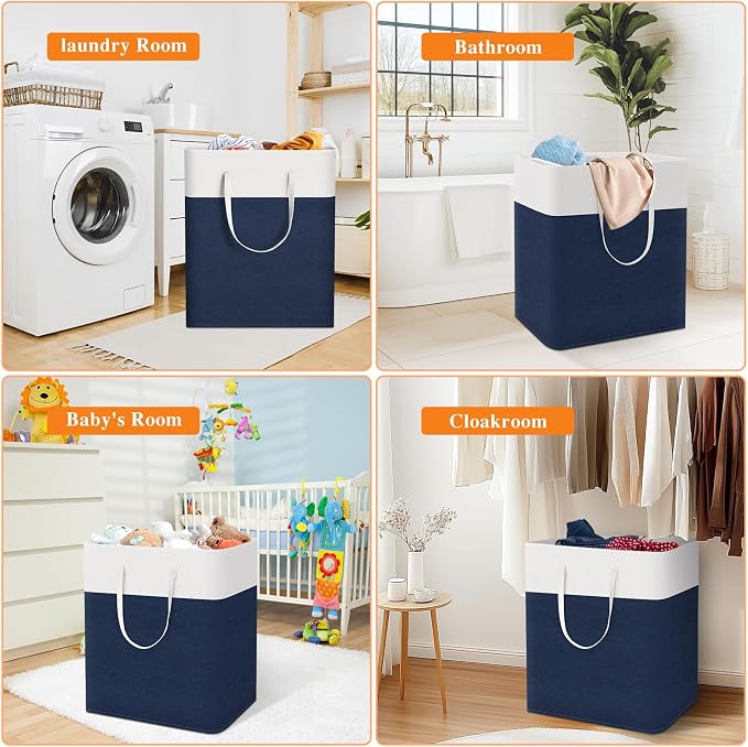 TasticTotes Laundry Basket 3-Pack, Laundry Hamper, 100L-Blue | Clothes Laundry Hamper, Collapsible Laundry Basket, Freestanding laundry hamper with Handles for Home or Dorm
