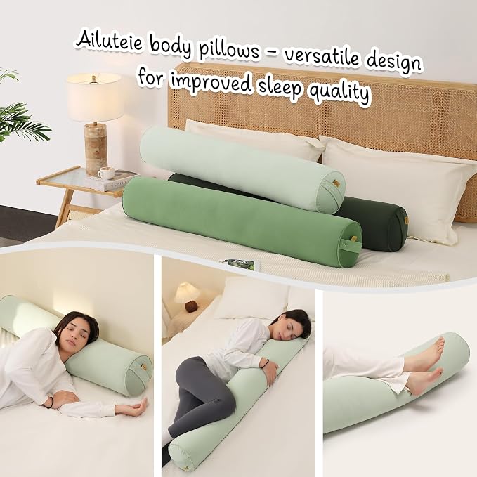 Body Pillow for Adults,Long Round Pillow,Big Cylindrical Pillow,Large Full Bolster Pillows for Side Sleepers (Celadon Green, 39.37"*7.87")