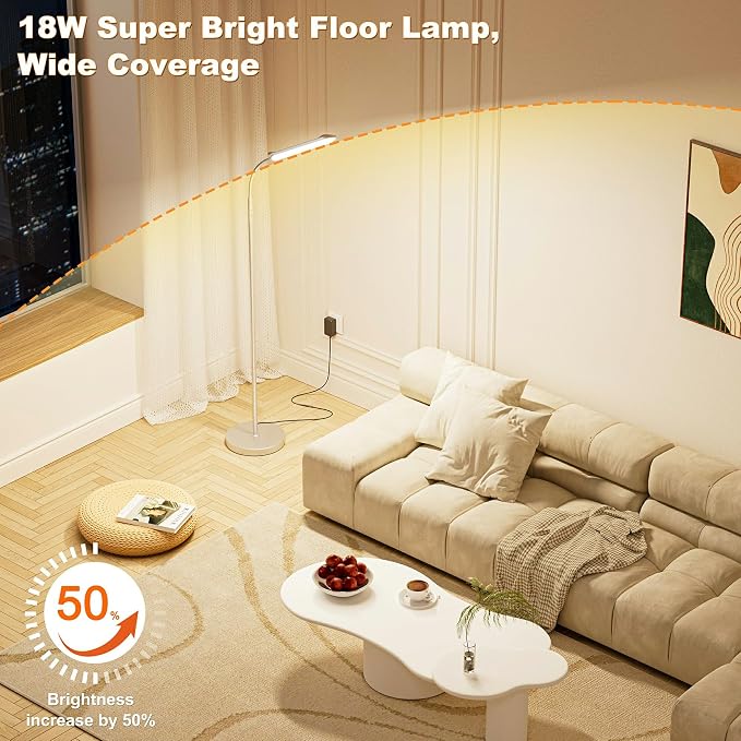 Yikuneng Dimmable LED Floor Lamp, Super Bright Reading Lamps Floor Standing lamp with Remote & Touch Control, Stepless Dimming & 2700K-6500K Color Temperature, for Living Room Bedroom Office, Silver