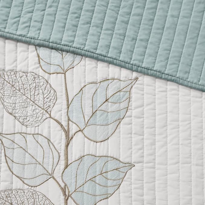 Madison Park Modern Classic Breathable Blue Queen Quilt Set, 6pc | Coverlet Lightweight Bedding Set, Machine Washable, Easy Care, Cozy, Soft, Casual, Durable