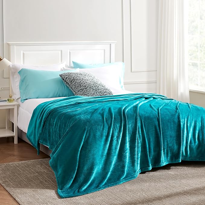 Hansleep Full Teal Fleece Blanket, Soft Flannel Bed Blanket | Fuzzy Cozy Blanket 84x90 Inches, Multi-use for Bed, Sofa, Couch, Travel, Camping, All Season Warm Lightweight Cover