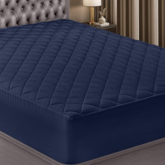 Quilted Mattress Pad, Full Mattress Protector Topper fits 16" Deep, Navy | Soft Breathable Fitted Mattress Cover, Noiseless, Deep Pockets & Machine Washable for Home & Hotels by Utopia Bedding