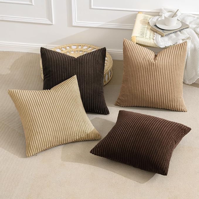 MIULEE Fall Corduroy Decorative Throw Pillow Covers Dark Brown 20x20 | Set of 4, Mordern Rustic Fall Decor, Rich Deep Brown Palette, Boho Farmhouse Cushion Covers for Couch Bed Sofa Living Room