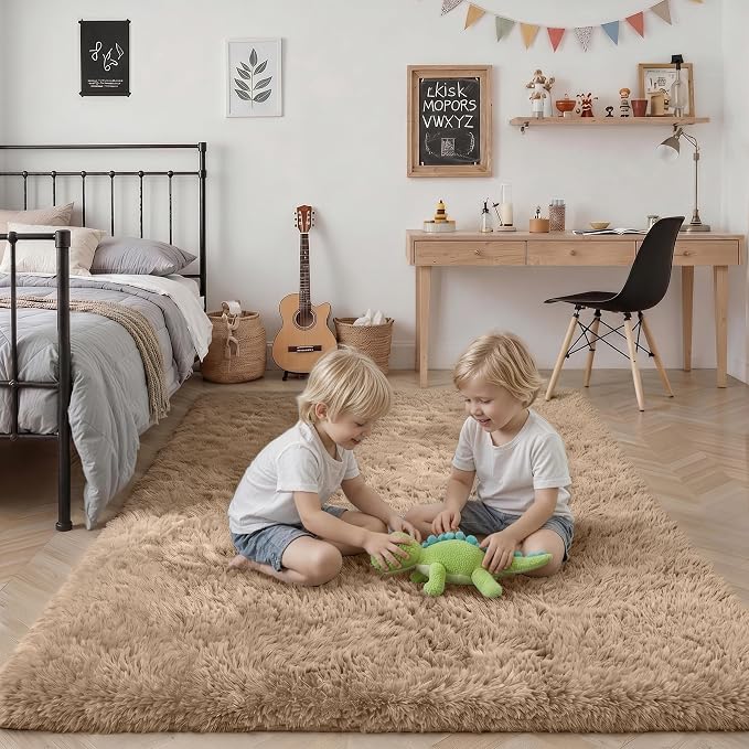 8x10 Area Rug Living Room Bedroom: Fluffy Plush Shag Carpet Beige | For Kids Room Playroom Nursery Home Decor,Ultra Soft,Non-Slip Non-Shedding,Fuzzy Plush,Large Indoor Floor Carpet,Easy Clean