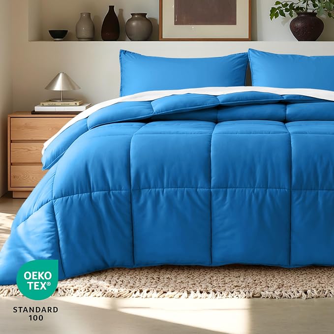 Bare Home Queen Comforter Set - 1800 Ultra Soft (Queen, Medium Blue) | All-Season, Breathable, Hypoallergenic, Premium 1800, Warm, Cozy