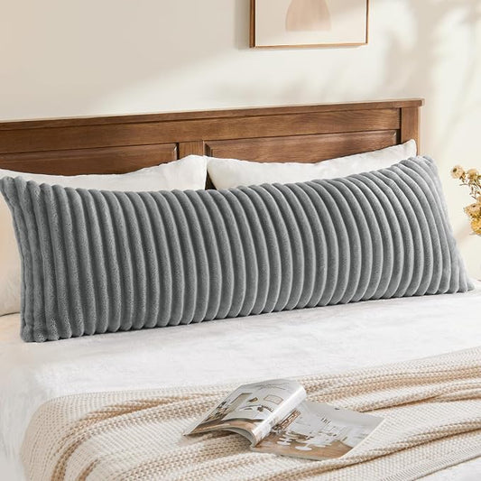 BEDELITE Fluffy Striped Body Pillow Cover with Zipper, Grey, 20x54 | Ultra-soft Faux Fur with 6D Striped Texture, Comfy, Plush, and Cloud-like, Body Pillow Pillowcase for Bed Couch Room Decor
