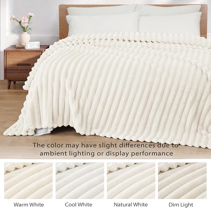Exclusivo Mezcla Striped King Size Fleece Blanket for Bed, Couch, 90"x104" | Soft Breathable Cozy Bed Blankets, Lightweight Plush Fluffy Fuzzy Jacquard Decorative Blankets
