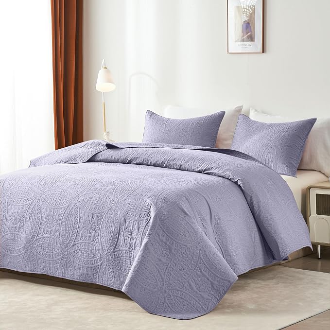 akkialla Lavender Twin Quilt Set,Ultrasonic Lightweight Bedspread Coverlet for Modern Minimalist Bedroom,Soft Microfiber Coin Pattern Bedding,2-Piece (1 Quilt,1 Pillow Sham)
