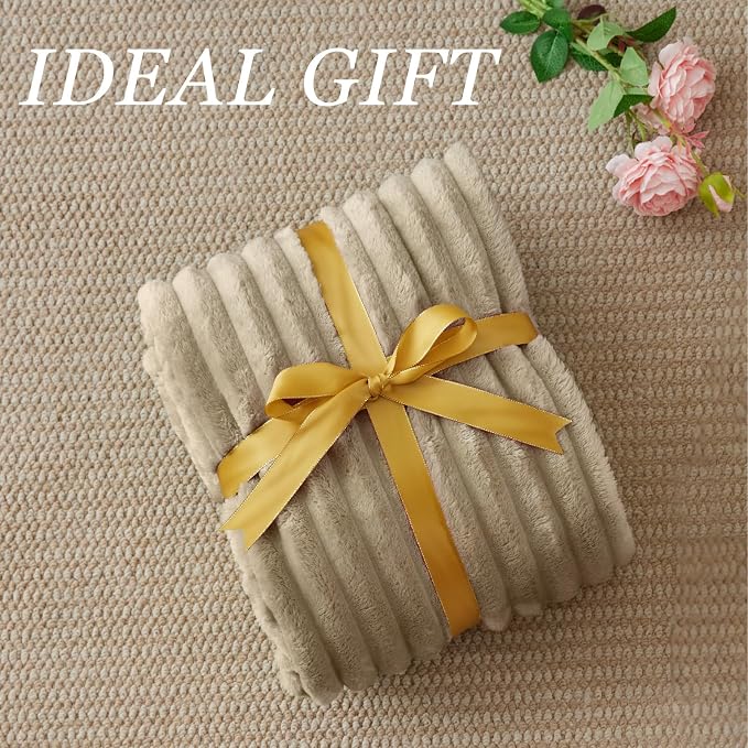 BEDELITE Ribbed Twin Blanket for Couch & Bed, Linen, 60"x80" | Ultra-Soft Plush Fleece, Cozy, Warm Yet Lightweight, Ribbed Texture, Home Decor, Machine Washable, Giftable, All-Season Use