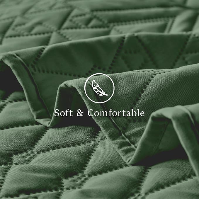 akkialla King/Cal King Size Quilt Bedding Set,Green Lightweight Microfiber Soft Bedspread,Modern Style Geometric Pattern Coverlet Set for All Seasons,3 Piece(1 Quilt,2 Pillow Shams)