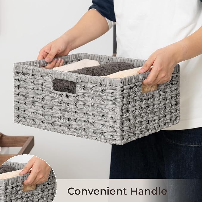 GRANNY SAYS Wicker Storage Baskets for Shelves, Wicker Baskets, Gray,1-Pack | Waterproof Wicker Baskets for Organizing, Plastic Woven Baskets for Shelves, Decorative Baskets for Living Room, Gray Basket