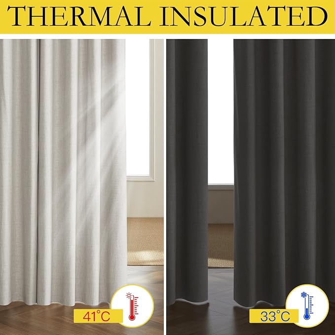 NICETOWN 100% Blackout Cafe Curtains 48 inches Long 2 PCs, Alabaster Gray | Linen Blend, Thermal Insulated, Privacy Window Draperies for Kitchen, Basement, Gaming Room, W52" x L48" per Panel