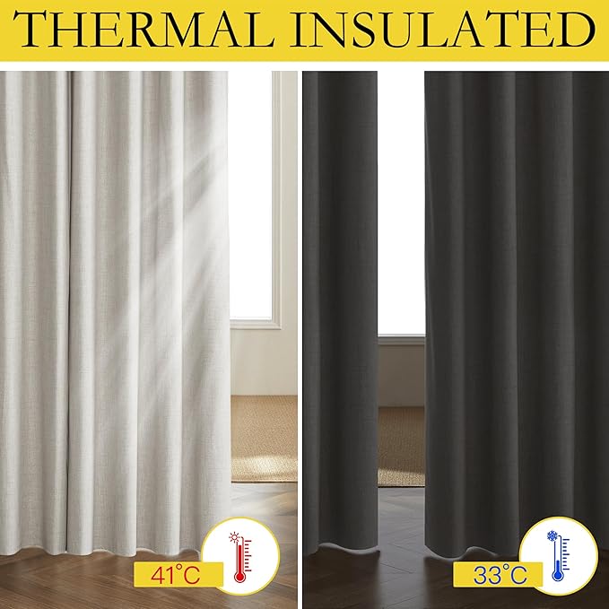 NICETOWN 100% Blackout Curtains 78 inches Long 2 Panels, Alabaster Gray | Thick Linen Blend, Insulated Rod Pocket Back Tab Privacy Draperies for Night Shift Workers Full Darkness, Each W52" x L78"