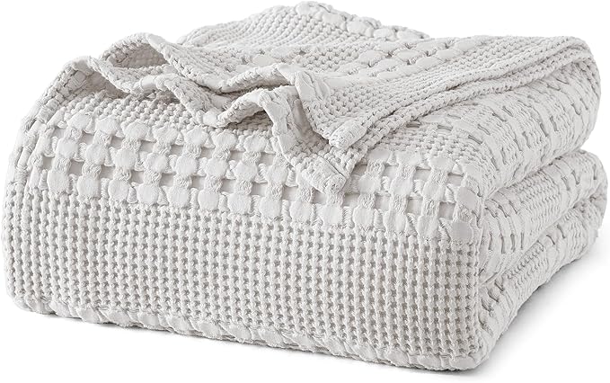 PHF Lightweight 100% Cotton Waffle Blanket for Bed, King, Light Grey | Pre-Washed Soft Cotton Comfort, Breathable Layering Warmth for Fall & Winter, Bed, Sofa, Couch, Home Decor & Gifts