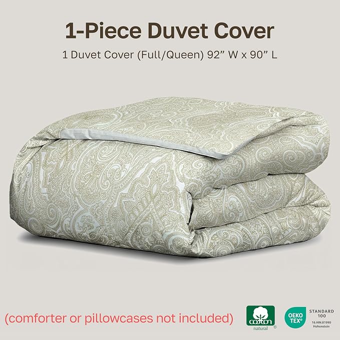California Design Den Full/Queen Duvet Cover, Paisley Beige Print | Duvet Cover Only, Comforter Not Included, Backed by Good Housekeeping Seal, Button Closure & Corner Ties