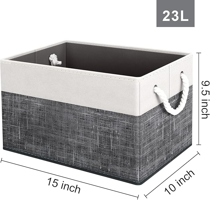 Storage Bins 4-Pack, Foldable Storage Baskets for Organizing Toys, Books, Shelves, Closet, Large Storage Box with Rope Handles, Sturdy Organizer Bins, White & Black