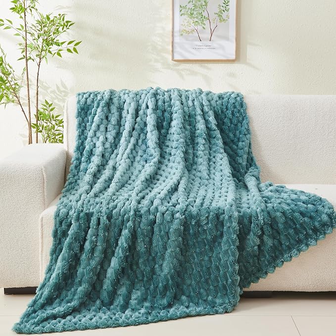 NEWCOSPLAY Fleece Clouds Cozy Throw Blanket for Couch, Light Teal, 50"x60" | Premium Silky Flannel Blanket, Soft Lightweight Fluffy Throw Blanket for Bed Sofa Decor, Gift for All Season Use