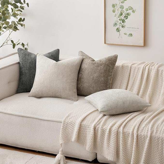 MIULEE Decorative Couch Throw Pillow Covers 20x20 Inch Grey-White 2 Pack | Modern Boho Accent, Soft Chenille Pillow Covers, Farmhouse Cushion Cases for Home Decor Bed Sofa Living Room
