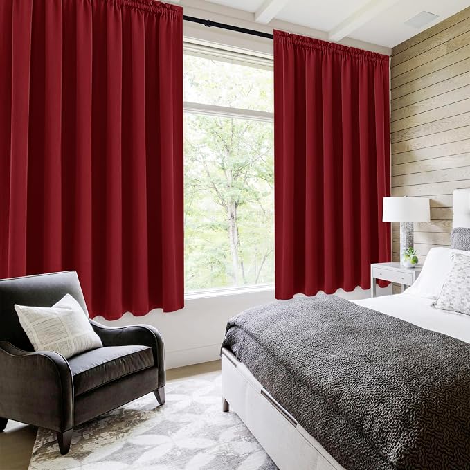 DWCN Short Blackout Curtains 60 x 36 Inch Long for Kitchen RV Bunk Burgundy | 2 Panels Set, Kitchen Window Curtains Over Sink, Thermal Insulated, Light Blocking, Rod Pocket Drapes for Small Window