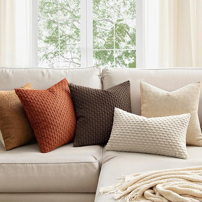 MIULEE Decorative Throw Pillow Covers 20x20 Dark Brown Textured Corduroy | Pack of 2 Striped Pillow Covers Modern Farmhouse Fall Home Decor for Couch Bed Sofa Living Room