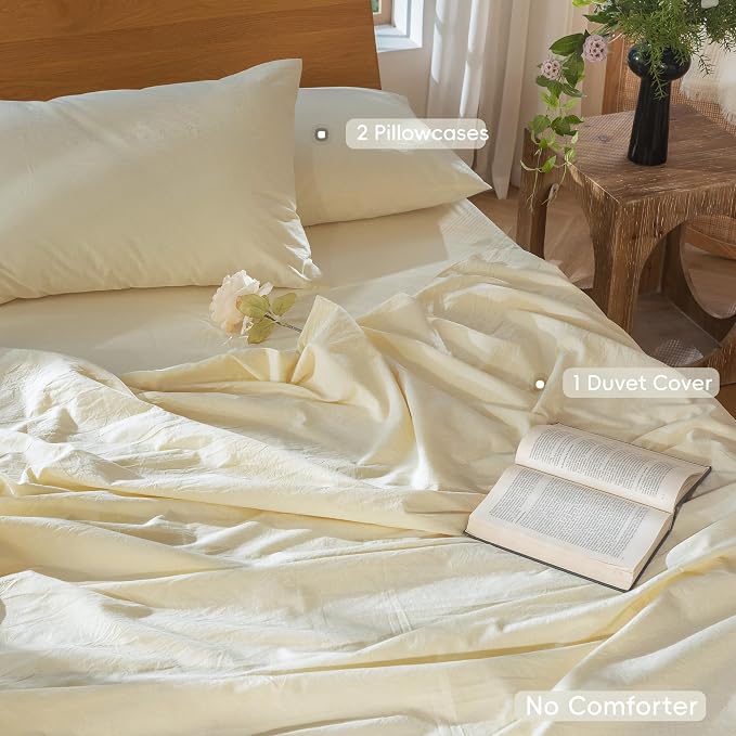MooMee Duvet Cover Set 100% Washed Cotton Linen Like Oversized King | Relaxed Linen-like Texture. Soft, Breathable & Long-lasting Comfort. Lightweight. Hidden Zipper with 8 Interior Corner Ties