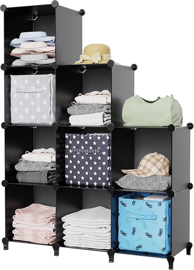 HOMIDEC Closet Organizers and Storage, 9 Cube Storage Organizer, Black | Portable Closet Organizer, Storage Cubes Shelves, for Bedroom, Kids Room, Bathroom, Wardrobe, Clothes Rack