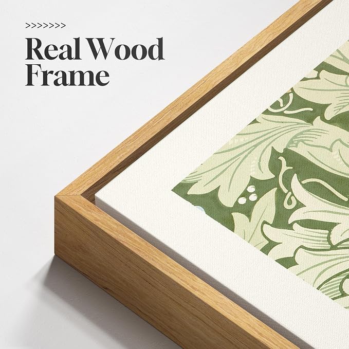 Large Framed Rustic Green William Morris Floral Wall Art, Set of 3 | Vintage, Canvas prints, Botanical artwork, 30x60 inch, Living room, Bedroom, Dining room, Hallway decor
