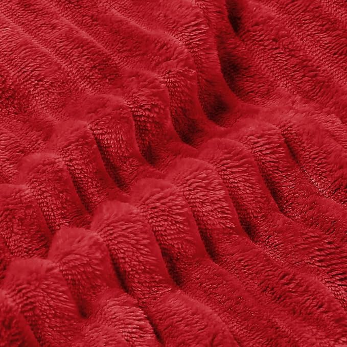 BEDELITE 3D Ribbed Jacquard Red Fleece Twin Blanket for Couch, 60x80 Inch | Soft Warm Fluffy Throw Blanket for Bed Sofa College Dorm Room Decor, Luxury Cozy Plush Gifts for Women Girls, Lightweight